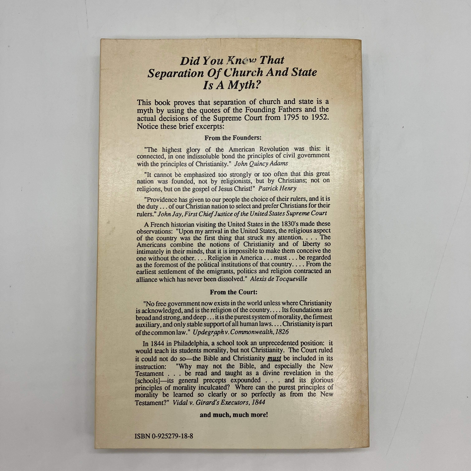 The Myth of Separation: Church and State (1991) David Barton History PB Good