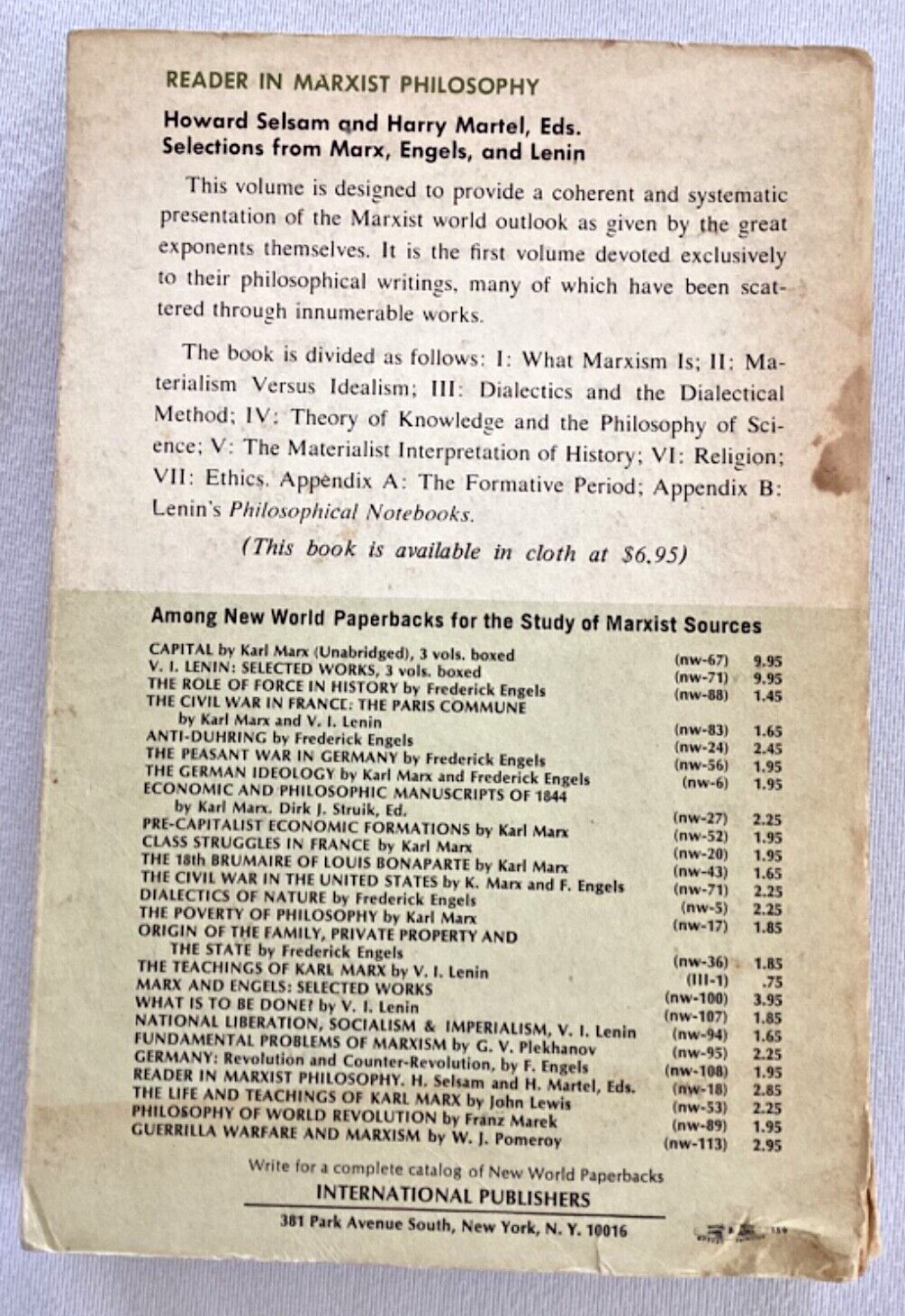 🍋 Reader in Marxist Philosophy Marx Engels Lenin Vintage 1970 Paperback 🍋