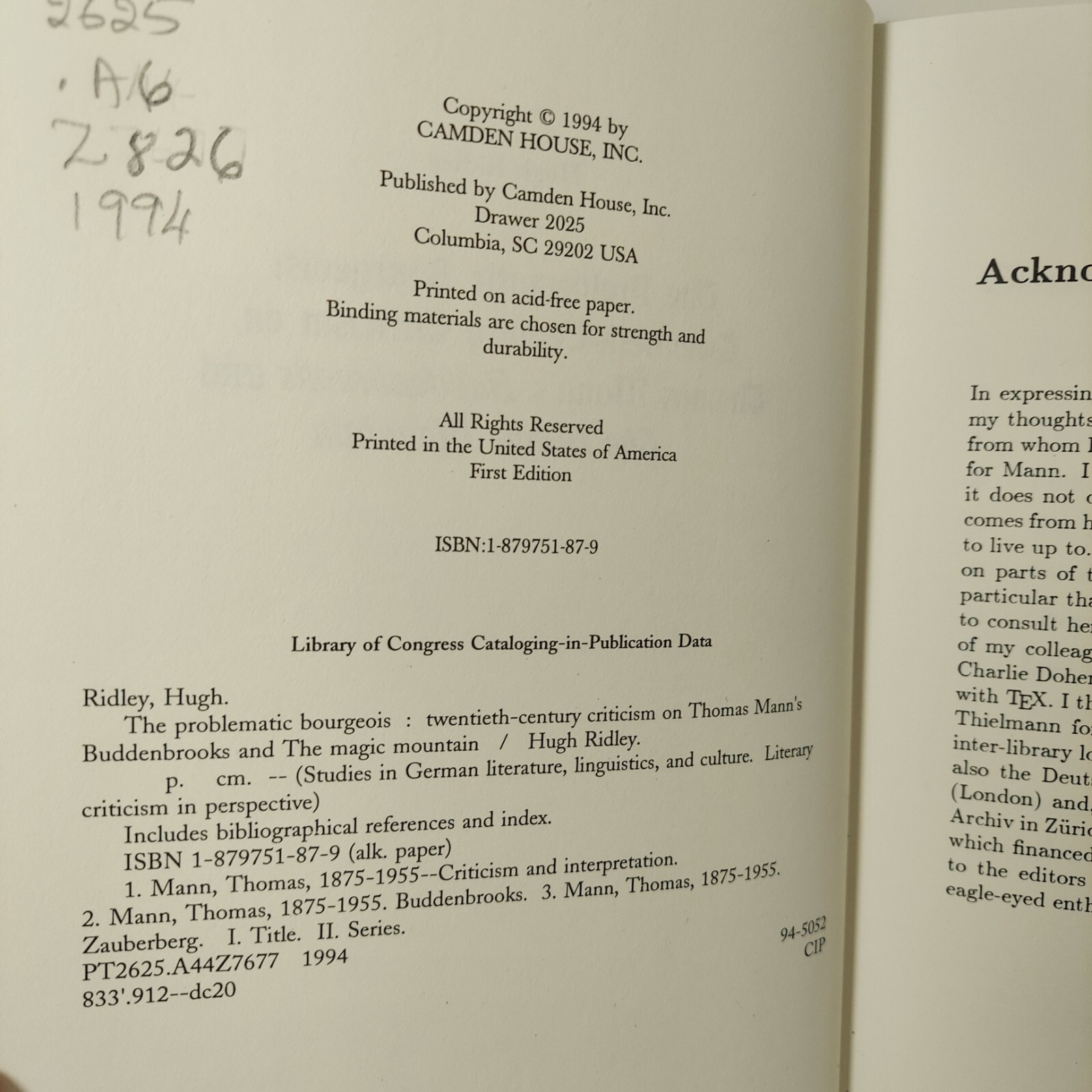 The Problematic Bourgeois: : 20th Century Criticism By Hugh Ridley 1994