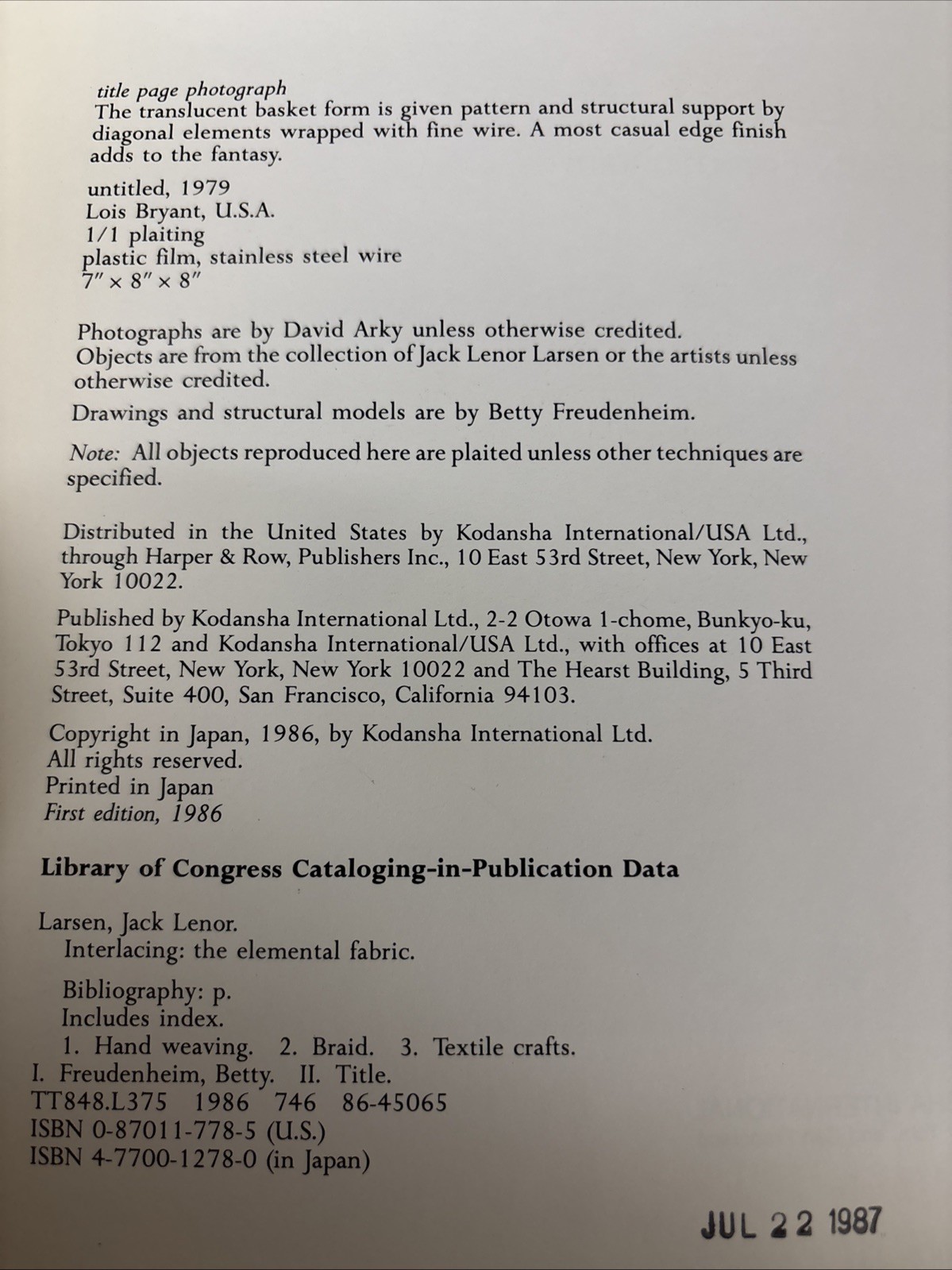 Interlacing: The Elemental Fabric (Larsen & Freudenheim • 1986 • First Edition)