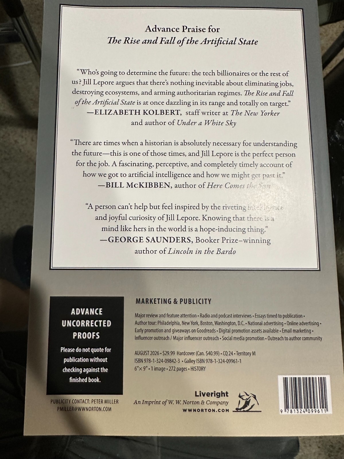 Jill Lepore The Rise and Fall of the Artificial State NEW 1st/1st ARC Paperback