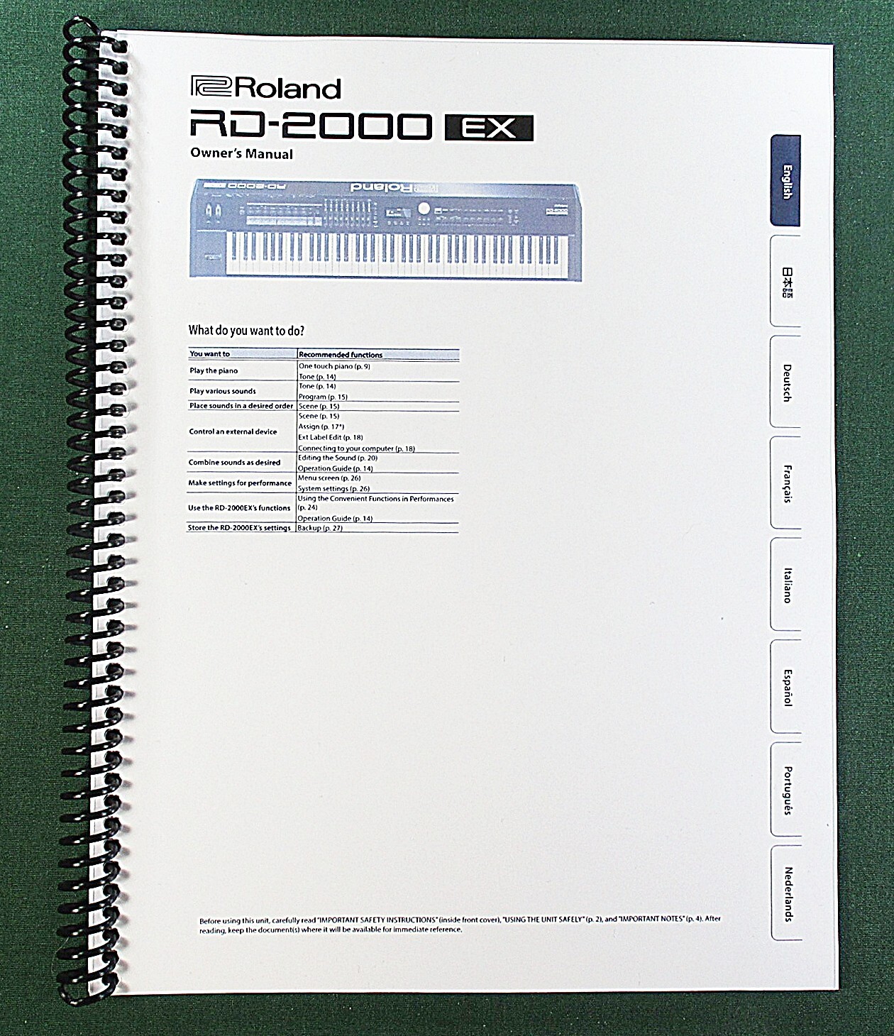 Roland RD-2000EX Owner’s Instruction Manual: 28 Pages & Protective Covers!