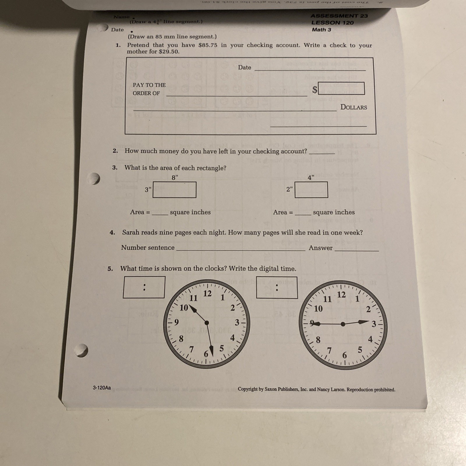 Saxon Math 3, Student Workbook Part 2, Clean Pages