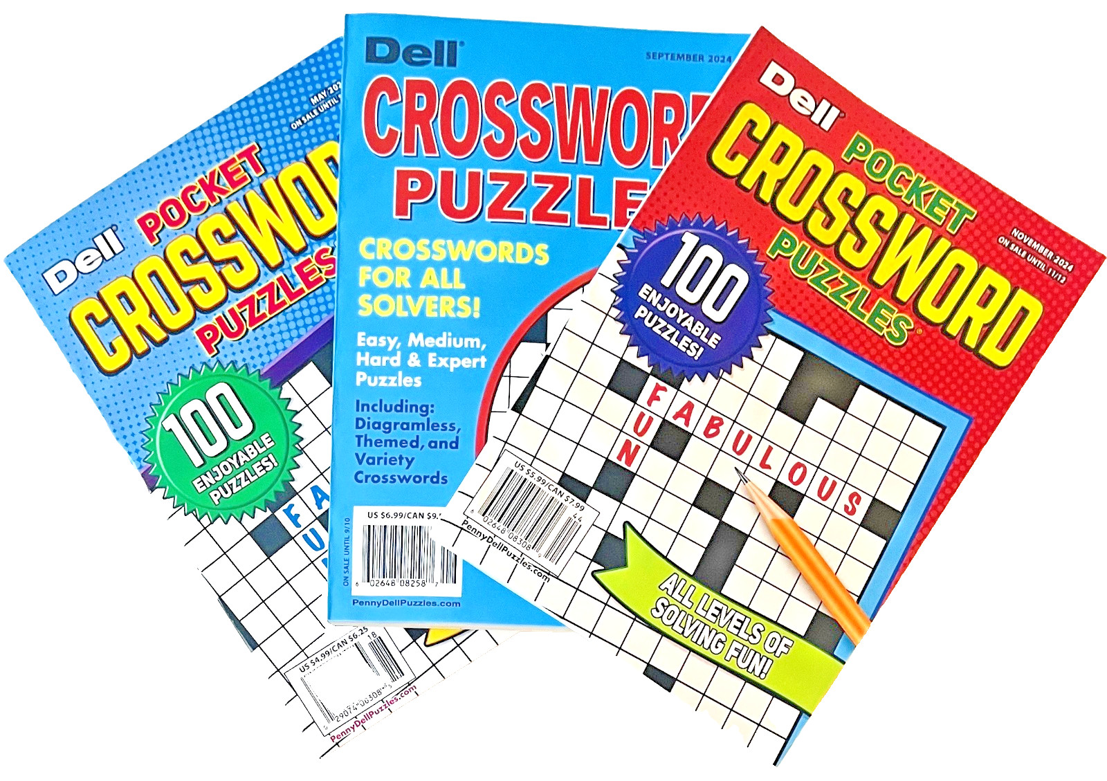 NEW Lot of 3 Penny Press Dell Original & Pocket Crosswords Puzzle Books