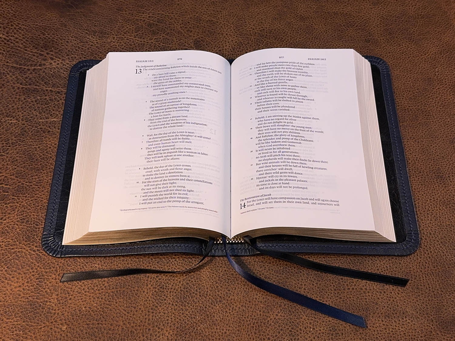 ESV Single Column Journaling Bible, Pebbled Navy Goatskin Leather, 3 Ribbons
