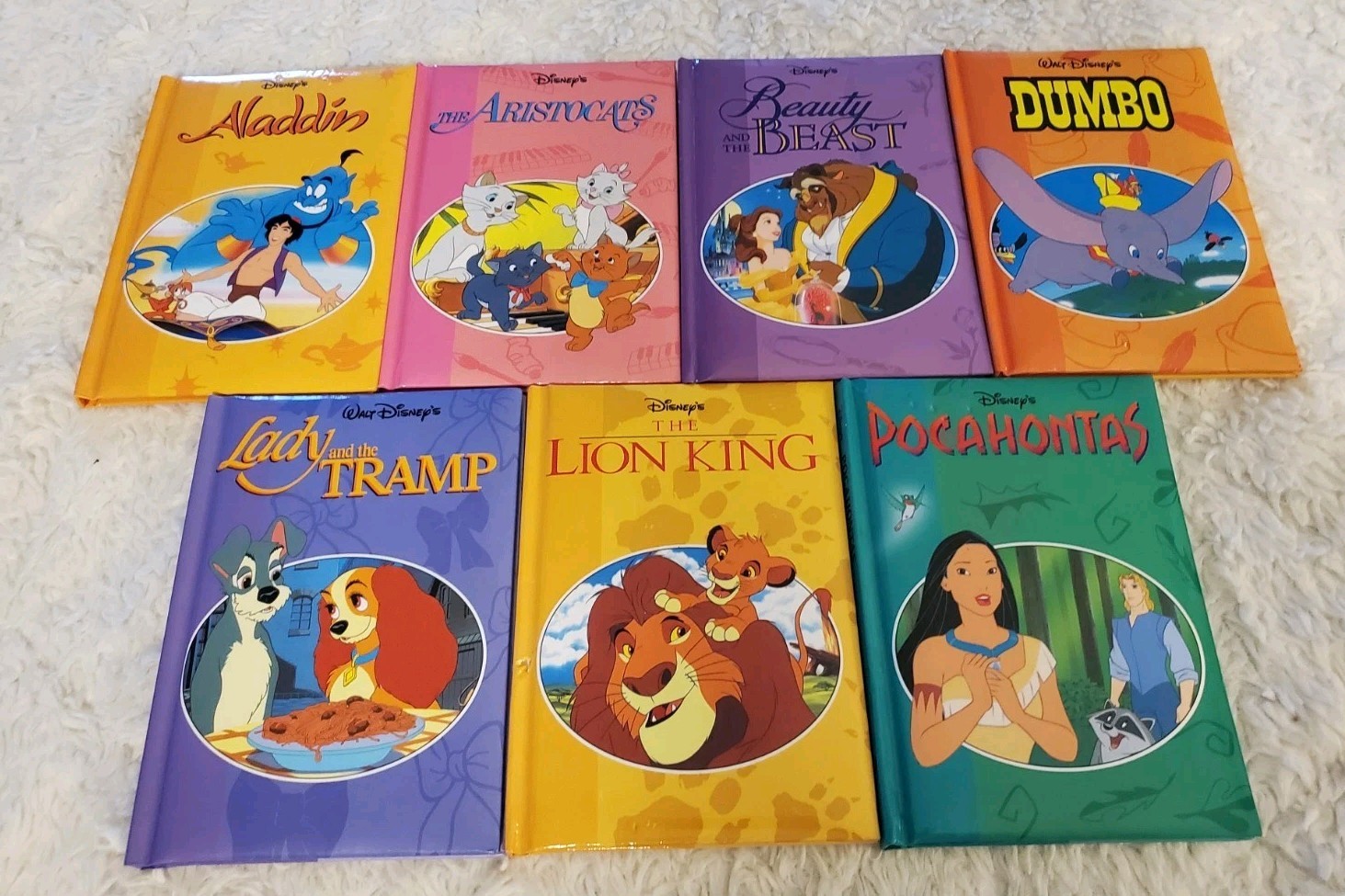 DISNEY 7 Hardcover Mini Book Lot 1995 ALADDIN Lion King DUMBO Pocahontas